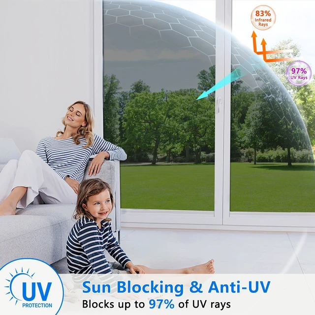 Alt view image 2 of 7 - ConCus-T One Way Window Privacy Film Daytime Reflective Mirror Film Non-Adhesive Static Cling Anti UV Sun Blocking Window Tint for Home Office, Black Silver 11.81 Inch x 6.5 Feet