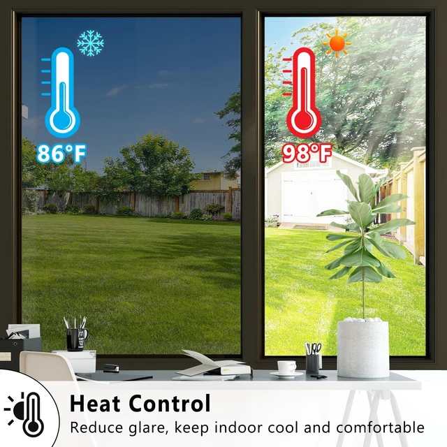 Alt view image 5 of 7 - ConCus-T One Way Window Privacy Film Daytime Reflective Mirror Film Non-Adhesive Static Cling Anti UV Sun Blocking Window Tint for Home Office, Black Silver 11.81 Inch x 6.5 Feet