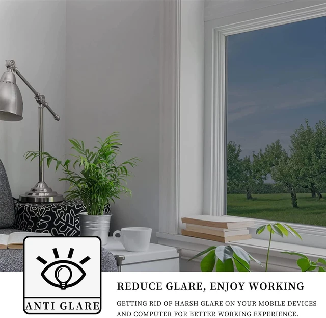 Alt view image 6 of 7 - ConCus-T One Way Window Privacy Film Daytime Reflective Mirror Film Non-Adhesive Static Cling Anti UV Sun Blocking Window Tint for Home Office, Black Silver 11.81 Inch x 6.5 Feet