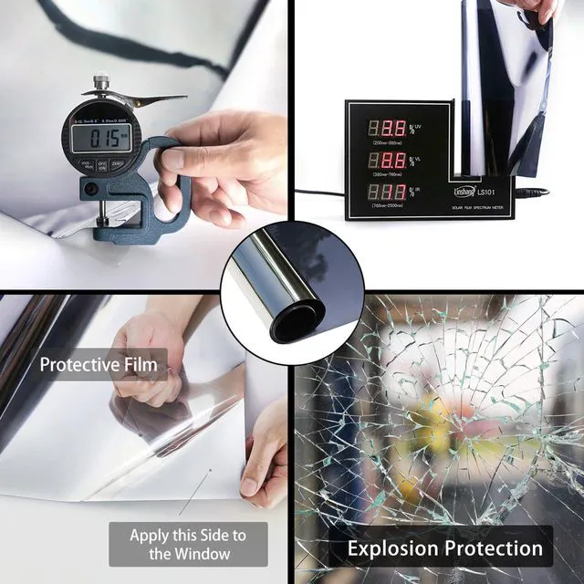 Alt view image 7 of 7 - ConCus-T One Way Window Privacy Film Daytime Reflective Mirror Film Non-Adhesive Static Cling Anti UV Sun Blocking Window Tint for Home Office, Black Silver 11.81 Inch x 6.5 Feet