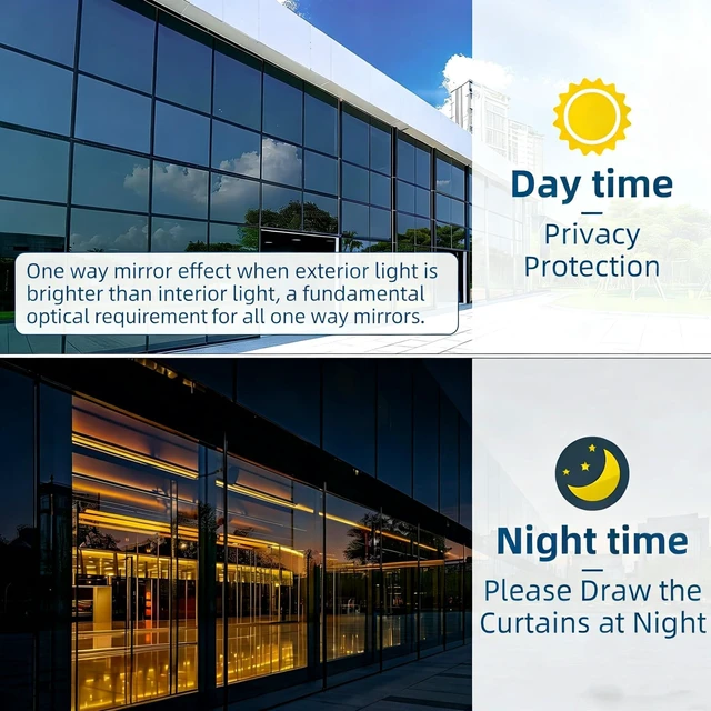 Alt view image 4 of 7 - DUOFIRE One Way Privacy Window Film, Reflective Window Film, 11.8" x 78.7" | Heat Control & Sun blocking, Static Cling, Removable, Mirror Effect, Daytime See Out Not in, for Home, Office & Glass Doors