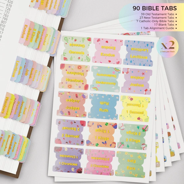 Alt view image 2 of 7 - 180 Bible Tabs (2 Sets), Includes Catholic Tabs, Gold Foil Laminated Bible Index Stickers, Bible Study Supplies for Women & Men - Great Christian Gift