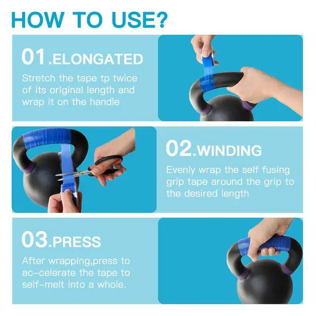 Alt view image 5 of 7 - AIKESIWAY Self-Fusing Silicone Tape - No Adhesive Grip Tape for Bike Handlebar, Fishing Pole, Pull-Up Bar, Bicycle (Blue, 5 FT)