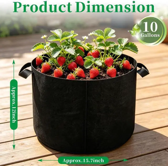 Alt view image 2 of 7 - Plant Grow Bags 10 Gallon 2 Pcs, Fabric Pots & Planter Bags for Vegetables | Breathable Nonwoven Fabric, Reinforced Handles, 15.7x12 in, Black Planter for Tomato Potato Herbs, Indoor Outdoor Patio