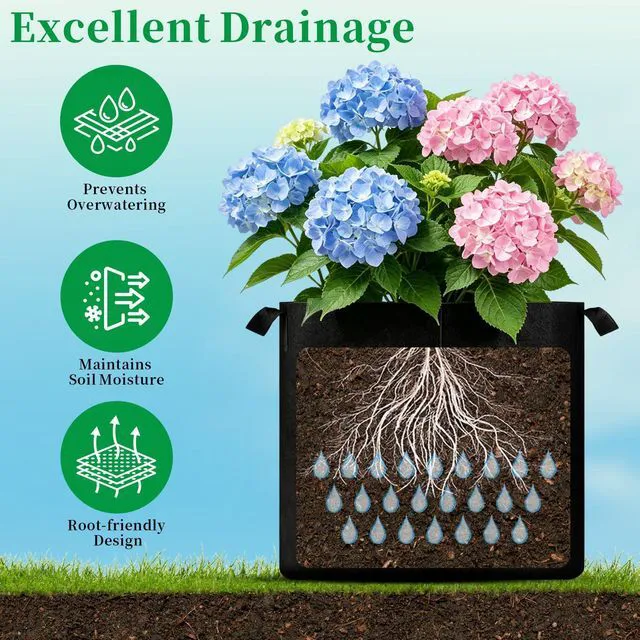 Alt view image 3 of 7 - Plant Grow Bags 10 Gallon 2 Pcs, Fabric Pots & Planter Bags for Vegetables | Breathable Nonwoven Fabric, Reinforced Handles, 15.7x12 in, Black Planter for Tomato Potato Herbs, Indoor Outdoor Patio
