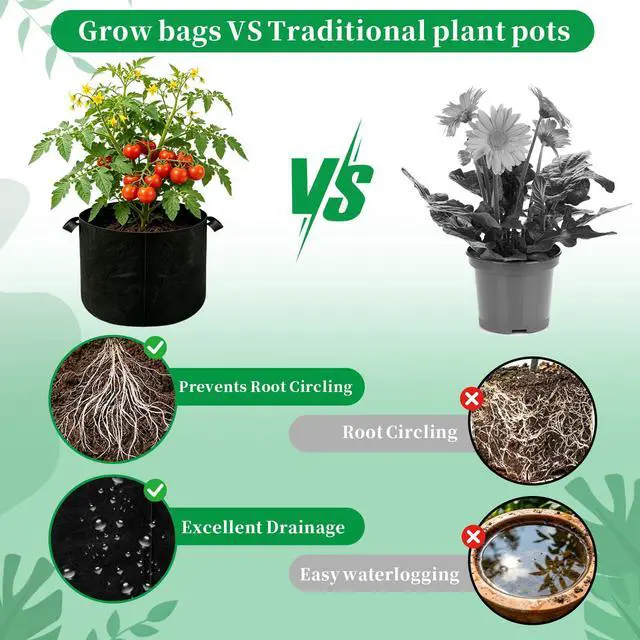 Alt view image 5 of 7 - Plant Grow Bags 10 Gallon 2 Pcs, Fabric Pots & Planter Bags for Vegetables | Breathable Nonwoven Fabric, Reinforced Handles, 15.7x12 in, Black Planter for Tomato Potato Herbs, Indoor Outdoor Patio