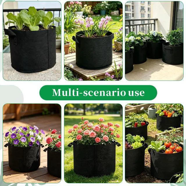 Alt view image 7 of 7 - Plant Grow Bags 10 Gallon 2 Pcs, Fabric Pots & Planter Bags for Vegetables | Breathable Nonwoven Fabric, Reinforced Handles, 15.7x12 in, Black Planter for Tomato Potato Herbs, Indoor Outdoor Patio