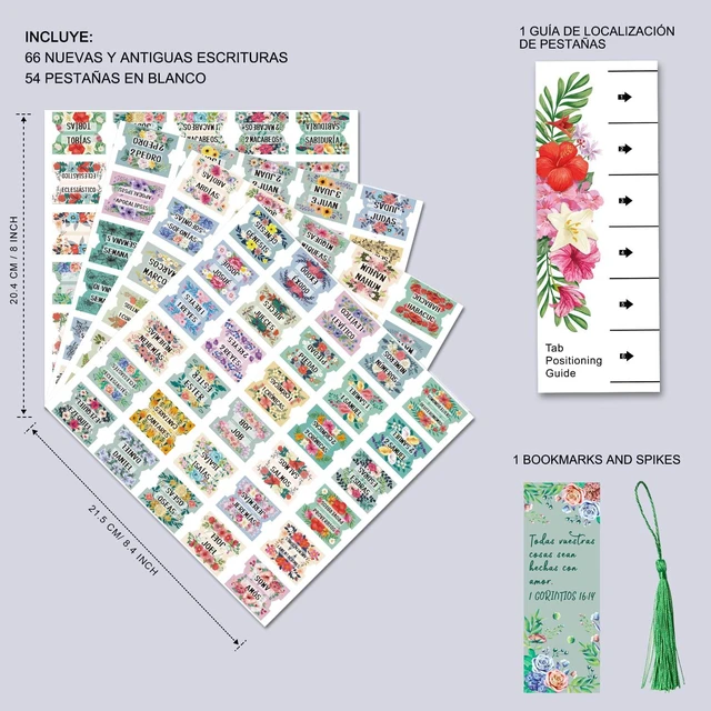 Alt view image 2 of 6 - Spanish Bible Index Tabs New & Old Testament Tabs Matte Laminated Floral Design, Bible Journaling Supplies - 122 Pcs (Floral)
