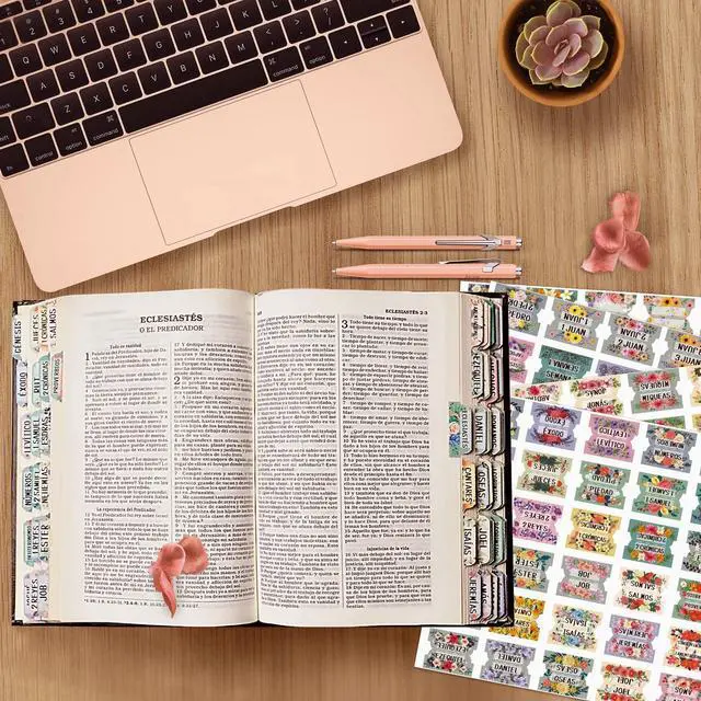 Alt view image 6 of 6 - Spanish Bible Index Tabs New & Old Testament Tabs Matte Laminated Floral Design, Bible Journaling Supplies - 122 Pcs (Floral)
