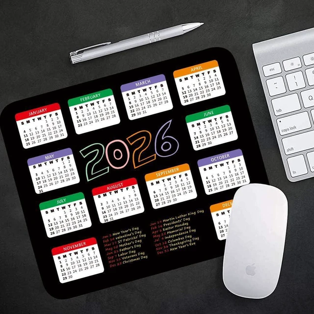 Alt view image 2 of 7 - 2026 Calendar with Holiday Mouse Pad, Gaming Rectangle Mousepad for Computer Laptop Desk Mat,Cute for New Year Office Accessories (9.5 X 7.9 Inch) - Black