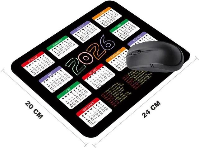 Alt view image 3 of 7 - 2026 Calendar with Holiday Mouse Pad, Gaming Rectangle Mousepad for Computer Laptop Desk Mat,Cute for New Year Office Accessories (9.5 X 7.9 Inch) - Black