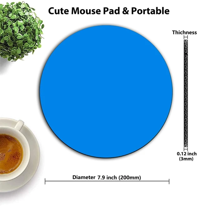 Alt view image 2 of 6 - Blue Round Mouse Pad Portable, Circular Blank Desk Mat for Laptop | 7.9" Diameter & 0.12" Thickness, 200 mm x 200 mm x 3 mm, Cute Smooth & Anti-Slip Office/Gaming Mousepad