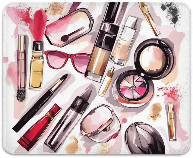 Main image of Chic Beauty Essentials Illustration Mouse Pad - Glam Up Your Workspace, Stitched Edges Non-Slip Rubber Base Mouse Pads for Computers Laptop