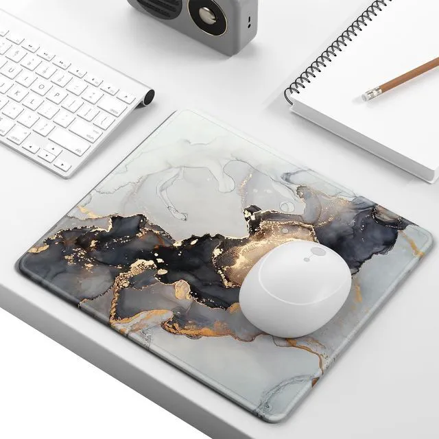 Alt view image 2 of 6 - Niniubye Mouse Pad, Minimalism Marble Style Computer Pad, Anti-Slip Rubber Mouse Mat with Stitched Edges for Gaming, Office, Laptop, PC, Women, 9" x 8" Thick 3 mm, Gray Gold Marble