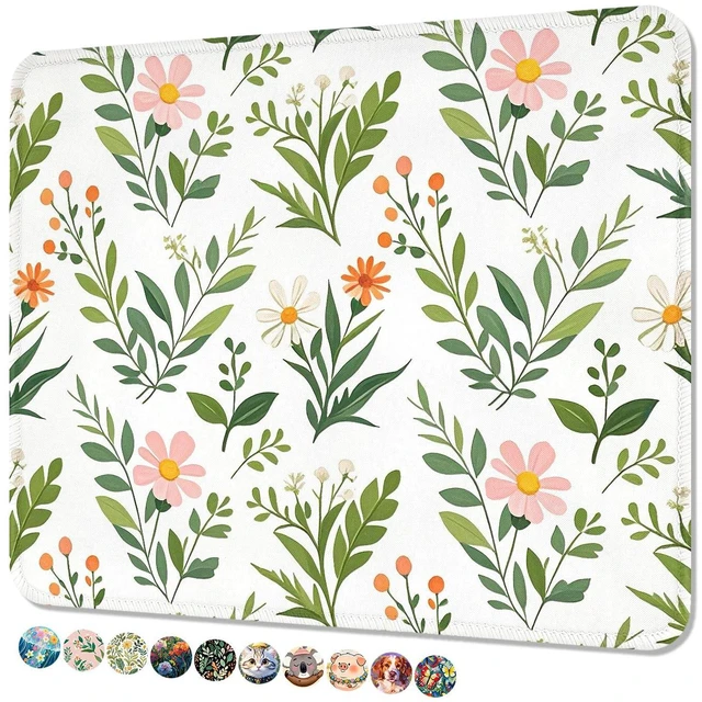 Main image of Niniubye Mouse Pad, Cute Mouse Mat, 10" x 8", Cute Green Leaf -03 | Square Waterproof Gaming Computer Mat, Textured Top, Stitched Edges, Non-Slip Rubber Base for Office Home Laptop Keyboard