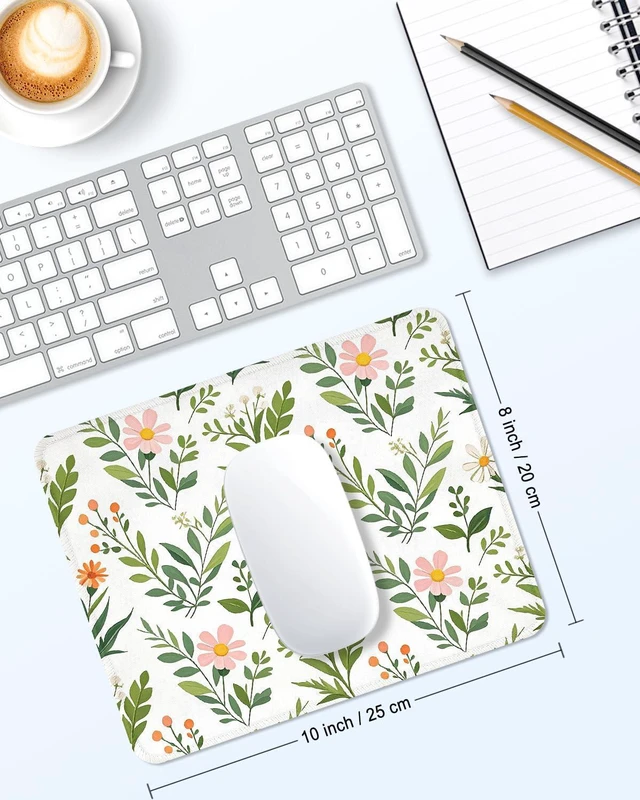 Alt view image 6 of 7 - Niniubye Mouse Pad, Cute Mouse Mat, 10" x 8", Cute Green Leaf -03 | Square Waterproof Gaming Computer Mat, Textured Top, Stitched Edges, Non-Slip Rubber Base for Office Home Laptop Keyboard