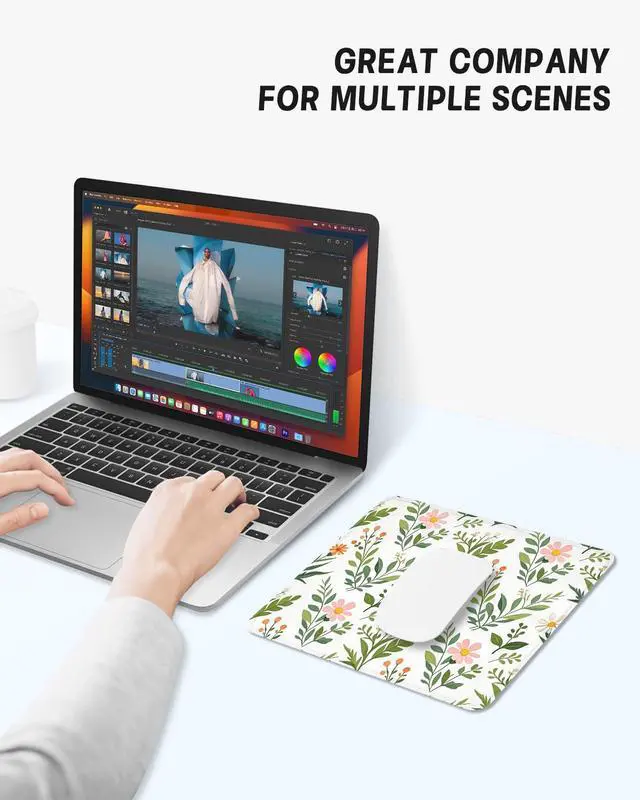 Alt view image 7 of 7 - Niniubye Mouse Pad, Cute Mouse Mat, 10" x 8", Cute Green Leaf -03 | Square Waterproof Gaming Computer Mat, Textured Top, Stitched Edges, Non-Slip Rubber Base for Office Home Laptop Keyboard