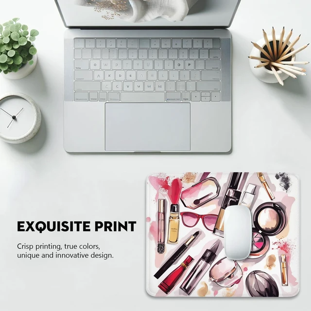 Alt view image 6 of 7 - Chic Beauty Essentials Illustration Mouse Pad - Glam Up Your Workspace, Stitched Edges Non-Slip Rubber Base Mouse Pads for Computers Laptop