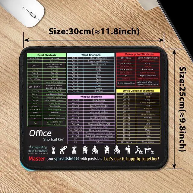 Alt view image 4 of 7 - Office Shortcut Mouse Pad for Excel/Word/PPT/Windows (11.8"x9.8") - Portable Waterproof Non-Slip Small Cheat Sheet Desk Mat with Essential Hotkeys for Office & Gaming