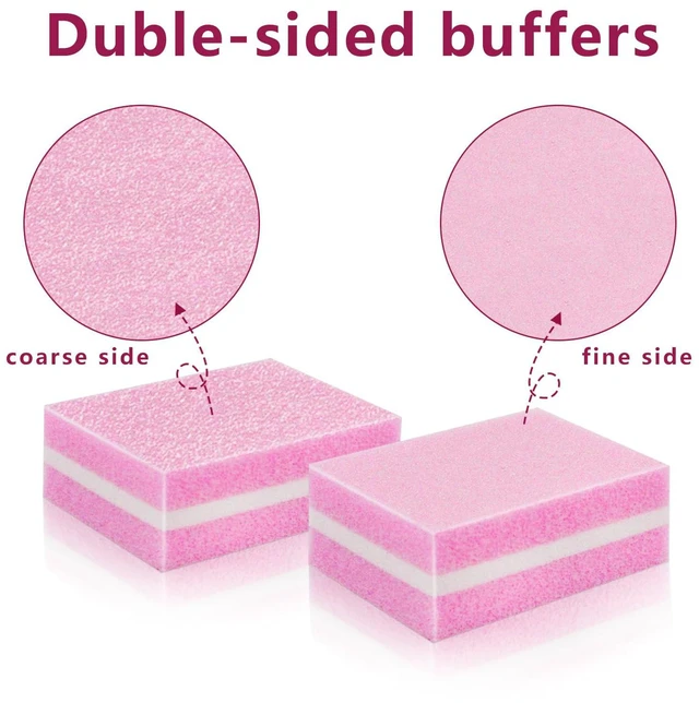 Alt view image 2 of 6 - Nail Buffer Block, Dual Grit Sponge Nail File for Nail Sanding, 4 Piece Pink Manicure Tools for Nail Sanding and Manicure, Ideal for Nail Salons and Home Use