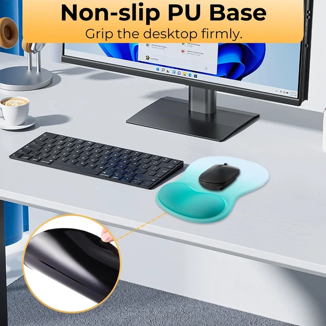 Alt view image 5 of 7 - Gel Mouse Pad with Wrist Support, Ergonomic Mousepad with Wrist Rest, Gaming Mouse Pad with Soft Cushion & Non-Slip PU Base & Concave Design & Pain Relief, for Home Office Computer, Green Gradient