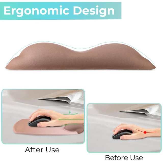 Alt view image 2 of 7 - Mouse Pad with Wrist Rest Support, Ergonomic Mousepad with Comfortable Gel Cushion, Gaming Mouse Pad with Smooth Lycra Surface & Non-Slip PU Base, for Home Office Computer Laptop, Brown