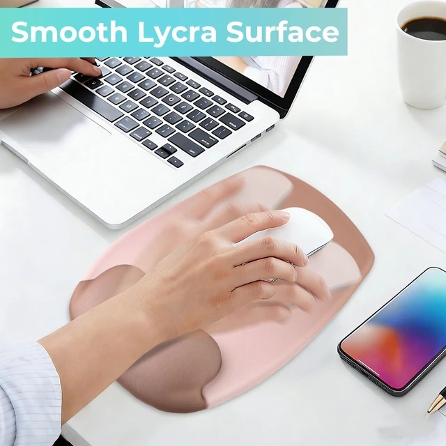 Alt view image 3 of 7 - Mouse Pad with Wrist Rest Support, Ergonomic Mousepad with Comfortable Gel Cushion, Gaming Mouse Pad with Smooth Lycra Surface & Non-Slip PU Base, for Home Office Computer Laptop, Brown