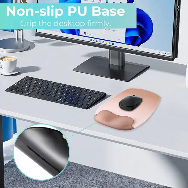 Alt view image 5 of 7 - Mouse Pad with Wrist Rest Support, Ergonomic Mousepad with Comfortable Gel Cushion, Gaming Mouse Pad with Smooth Lycra Surface & Non-Slip PU Base, for Home Office Computer Laptop, Brown