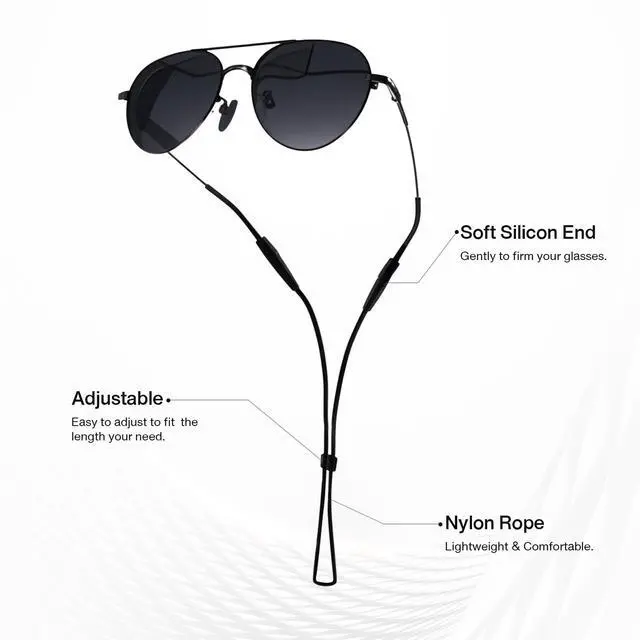 Alt view image 2 of 6 - VOGTORY 2 Pcs Eyeglasses Holder Strap, Adjustable Glass Holders Around Neck for Men Women, Anti Slip Eyewear Retainer Black