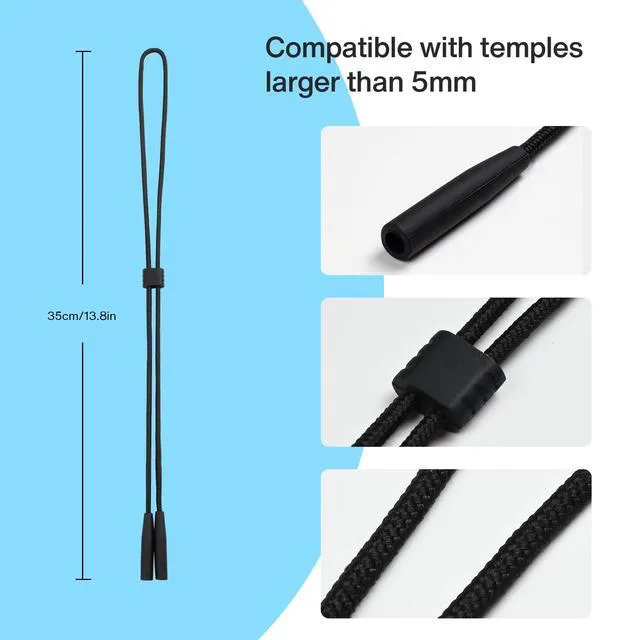 Alt view image 3 of 6 - VOGTORY 2 Pcs Eyeglasses Holder Strap, Adjustable Glass Holders Around Neck for Men Women, Anti Slip Eyewear Retainer Black