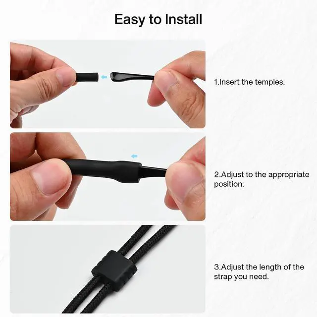 Alt view image 4 of 6 - VOGTORY 2 Pcs Eyeglasses Holder Strap, Adjustable Glass Holders Around Neck for Men Women, Anti Slip Eyewear Retainer Black