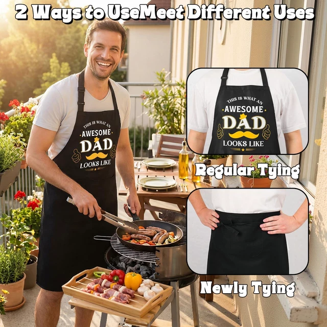 Alt view image 5 of 7 - XLSXEXCL Funny Apron for Men Cooking Grilling BBQ Chef Apron | Adjustable Kitchen Cooking Aprons with Pocket for Dad Husband Birthday Father's Day, Awesome Dad