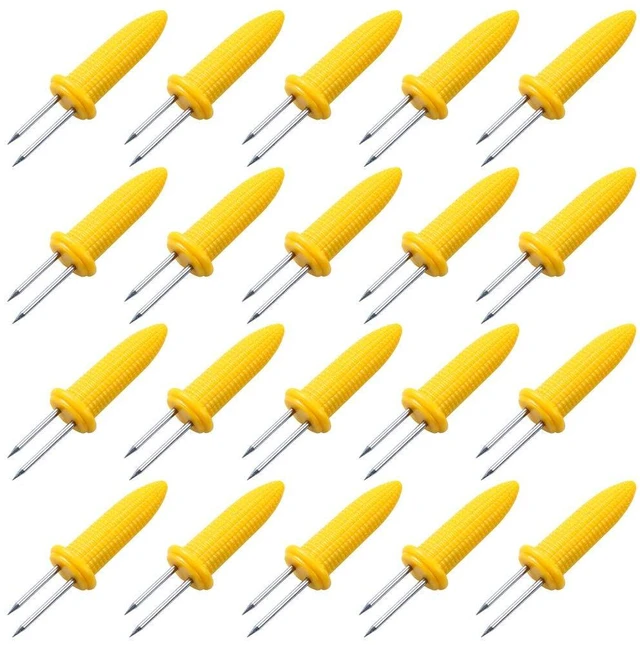 Main image of CandyHome 20 Pack Stainless Steel Corn Holders Corn on The Cob Skewers | for BBQ Twin Prong Sweet Corn Holder Home Cooking Fork