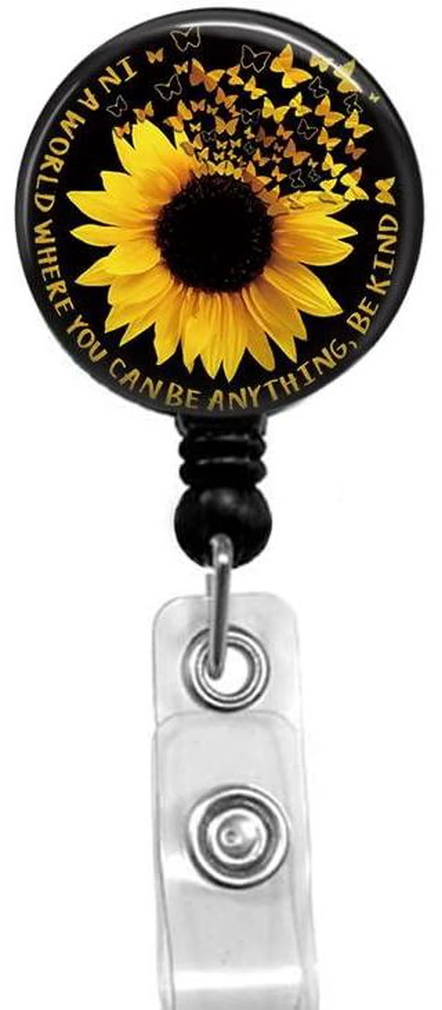 Main image of Retractable ID Card Badge Holder with Alligator Clip, Name Nurse Decorative Badge Reel Clip on Card Holders (Sunflower)