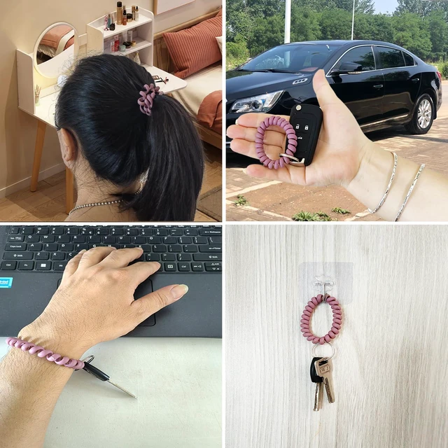 Alt view image 5 of 6 - HAMIYELL Pack of 6 Plastic Coil Spring Key Chains - Stretchable Spiral Key Rings and Holders (Pink)