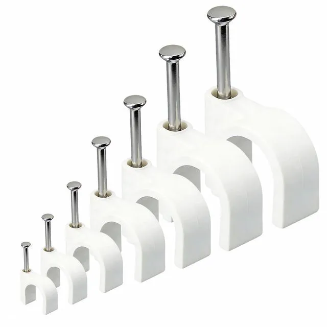 Main image of 350Pcs White Cable Clips with Steel Nails, Multi Sizes 4-10mm, Wall Mount Wire Holders for Home Office Cable Management