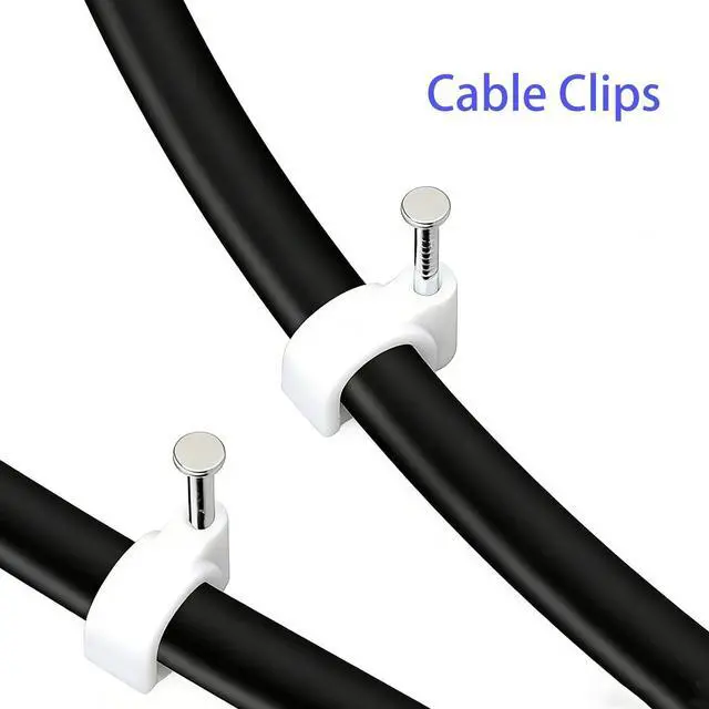 Alt view image 3 of 3 - 350Pcs White Cable Clips with Steel Nails, Multi Sizes 4-10mm, Wall Mount Wire Holders for Home Office Cable Management