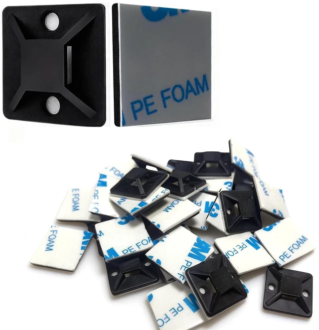 Main image of 3/4" Zip Tie Mounts - 60 PCS Self Adhesive Cable Tie Mounts Wire Cable Anchors Squares Holders for Cable Management Outdoor Indoor (Black, 60PCS- 3/4INCH)