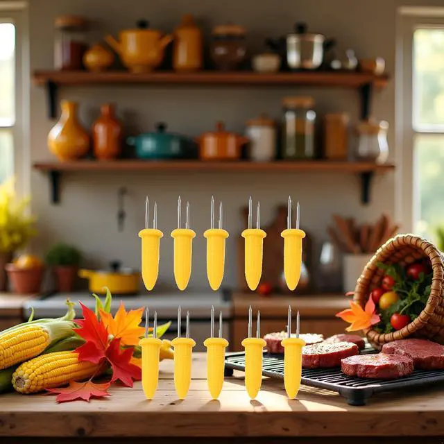 Alt view image 3 of 7 - 10 Pcs Corn Holders, Stainless Steel Corn Cob Holders Corn On The Cob For Bbq Fork Skewers Home Cooking Parties Camping for Home Cooking Parties Camping