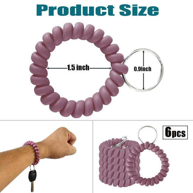 Alt view image 2 of 6 - HAMIYELL Pack of 6 Plastic Coil Spring Key Chains - Stretchable Spiral Key Rings and Holders (Pink)