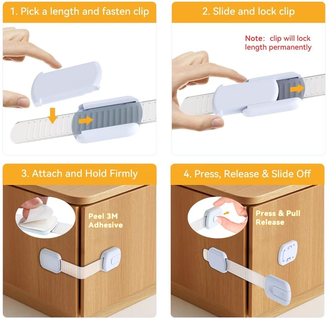 Alt view image 2 of 7 - 10-Pack Child Safety Cabinet LocksAdjustable No Drilling Baby Proofing Strap Latches for Drawers,Cupboard,Cabinets,Fridge,Toilet Seat,Door,ClosetNo Tool Easy 3M Adhesive Installation