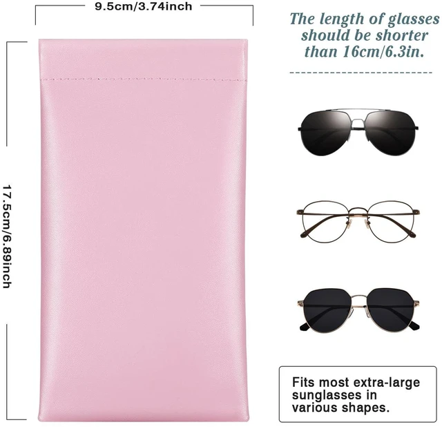 Alt view image 5 of 7 - Squeeze Top Glasses Pouch, Leather Soft Sunglasses Case, 2pack | PU Anti-Scratch Eyeglasses Bag with Cleaning Cloth for Women ,soft lining protect glasses Pink + Mint Green