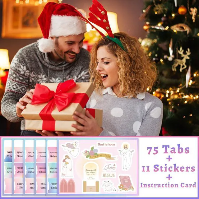 Alt view image 2 of 7 - Bible Tabs with Unique Stickers, Bible Tabs for Women, Laminated Bible Tabs, Christian Gifts, Large Print Bible Tabs for Easy Navigation, Bible Book Index Tabs Labels, Bible Study Supplies (Rainbow)