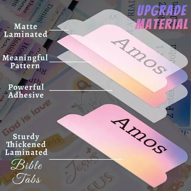 Alt view image 3 of 7 - Bible Tabs with Unique Stickers, Bible Tabs for Women, Laminated Bible Tabs, Christian Gifts, Large Print Bible Tabs for Easy Navigation, Bible Book Index Tabs Labels, Bible Study Supplies (Rainbow)