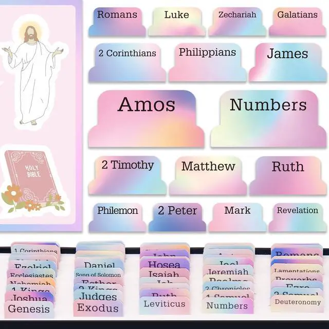 Alt view image 7 of 7 - Bible Tabs with Unique Stickers, Bible Tabs for Women, Laminated Bible Tabs, Christian Gifts, Large Print Bible Tabs for Easy Navigation, Bible Book Index Tabs Labels, Bible Study Supplies (Rainbow)
