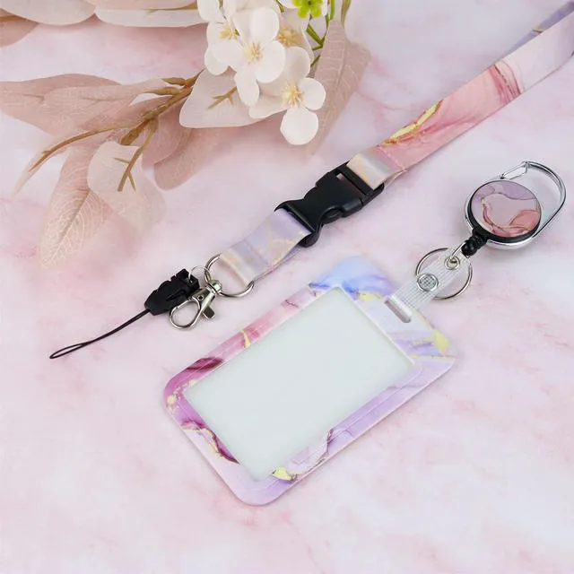 Alt view image 4 of 7 - Marble ID Badge Holder Vertical Id Card Clip with Detachable Keychain Lanyard & Retractable Badge Holder Reel for Women Name Tag Badge Clip for Teacher Student Nurse Doctor Office Staff (Pink)