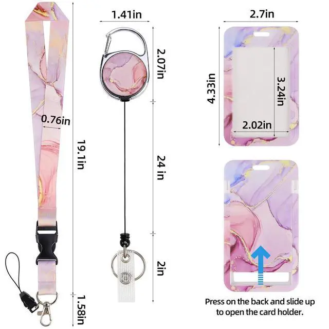 Alt view image 6 of 7 - Marble ID Badge Holder Vertical Id Card Clip with Detachable Keychain Lanyard & Retractable Badge Holder Reel for Women Name Tag Badge Clip for Teacher Student Nurse Doctor Office Staff (Pink)