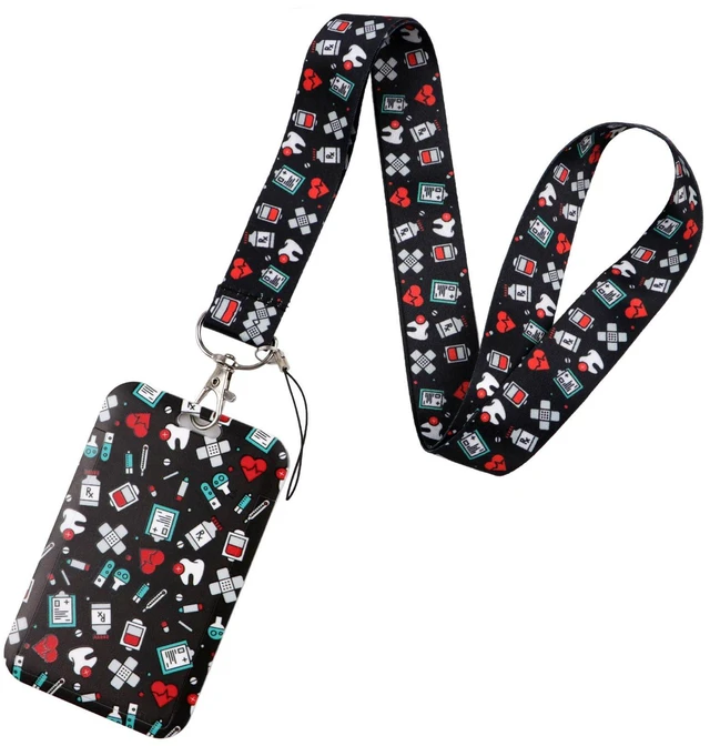 Main image of BKBKAAK Nurse Lanyards for ID Badges for Women Cute, Black Name Tag Badge Holder with Soft Silky Neck Lanyard, Medicine Keychain with Lanyard for Doctor, Hospital, Office