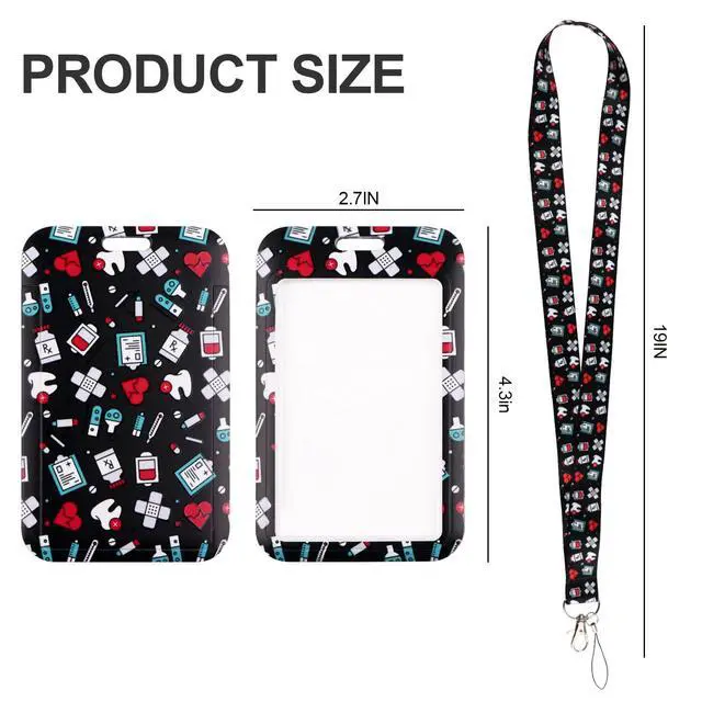 Alt view image 4 of 5 - BKBKAAK Nurse Lanyards for ID Badges for Women Cute, Black Name Tag Badge Holder with Soft Silky Neck Lanyard, Medicine Keychain with Lanyard for Doctor, Hospital, Office
