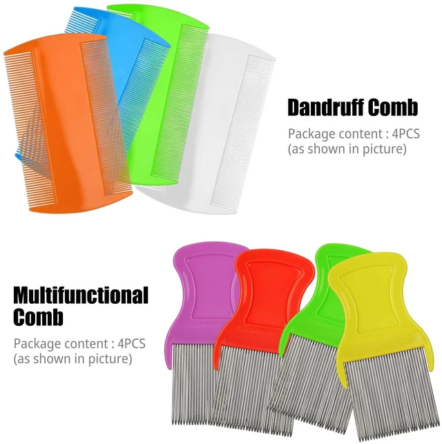 Alt view image 2 of 7 - Random Color 4 Pcs Hair Comb Including 2 Pieces Hair Comb Double Sided and 2 Pieces Removing Dandruff Flakes with Metal Teeth (Medium, Count, 4)